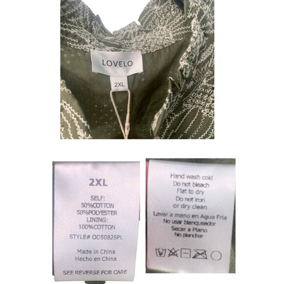 Plus Size Women's Olive Green Floral Dress Ruffle Long Sleeve V Neck Flared 2XL - Picture 4 of 9